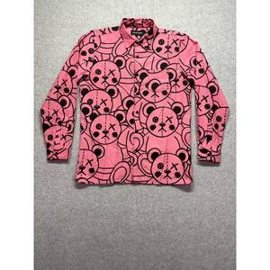 Reason Clothing Mens Pink Teddy Bear Graphic Button Up Shirt OX-3 Large